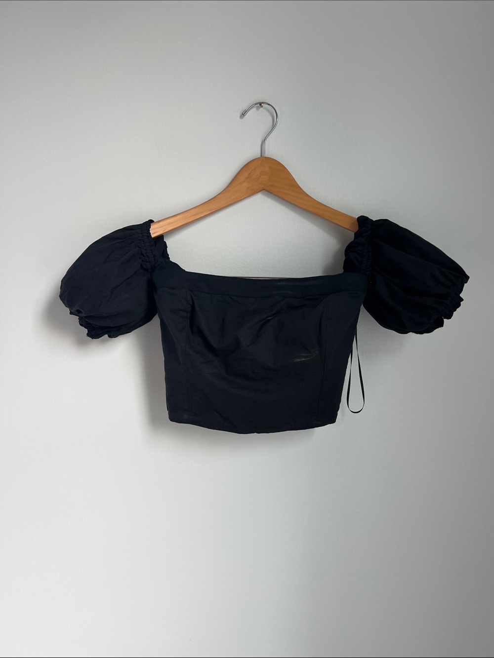 Abercrombie & Fitch | Black Puff-Sleeve Crop Top Cotton Blend NWT Size S - Picture 9 of 14